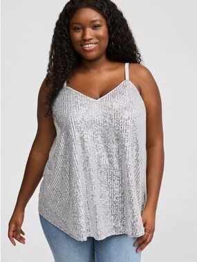 Torrid Sophie Sequin Swing Cami V-Neck Top Silver Size 3X